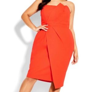 City Chic Cocktail Dress Orange (Tiger Lily) Size L (20)